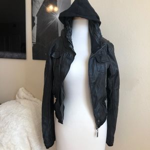 Esley Faux Leather Jacket with Hidden Hood - Small